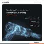 ⁦مكنسة وبلاور سيارة لاسلكية Porodo – شفط عملاق 22000Pa، محرك 90000RPM، بطارية 8000mAh، هيكل ألمنيوم، رمادي داكن⁩ - الصورة ⁦3⁩