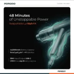 ⁦مكنسة وبلاور سيارة لاسلكية Porodo – شفط عملاق 22000Pa، محرك 90000RPM، بطارية 8000mAh، هيكل ألمنيوم، رمادي داكن⁩ - الصورة ⁦4⁩