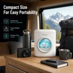 غسالة ملابس صغيرة محمولة Porodo Lifestyle Launder – 1.7 لتر، غسل وتعقيم، 3 أوضاع، شحن USB-C، أبيض